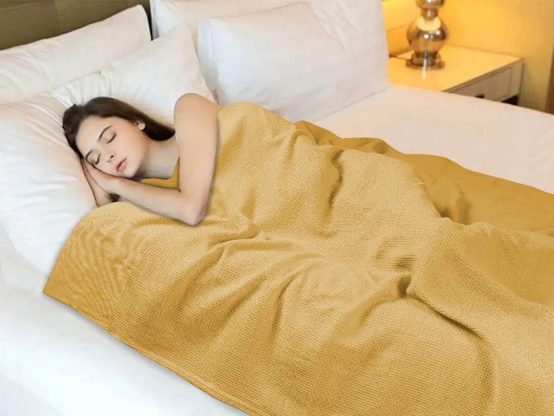 100% Cotton Waffle Weave Thermal Blanket Mustard - 150 x 200 cm