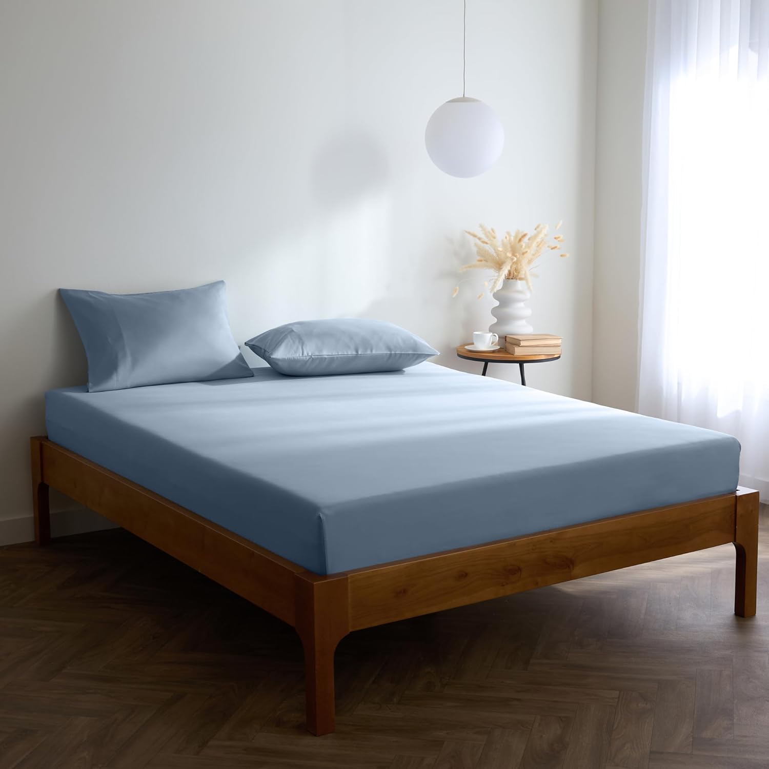 King Size Fitted Sheets Soft Brushed Microfiber 150x200 cm Blue Hydrangea