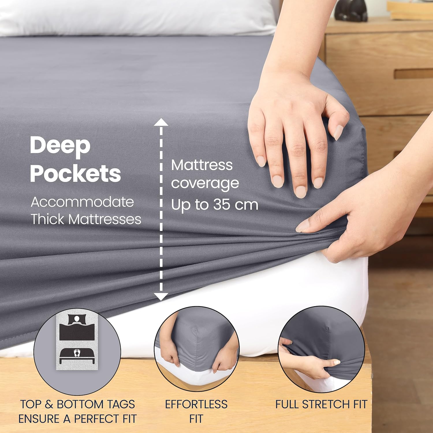 Fitted Sheet Single Grey Soft Brushed Microfibre Fabric